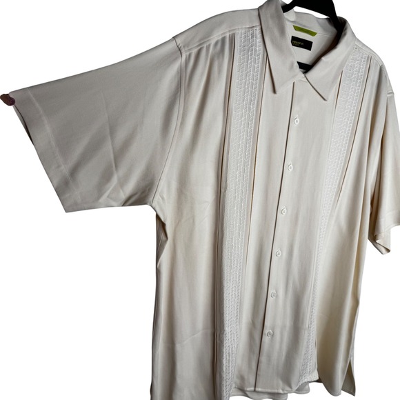 Havana Nines Mens3X 100% Silk Button Up Short Sleeve Cuban Shirt Cream Guayabera - Picture 2 of 10